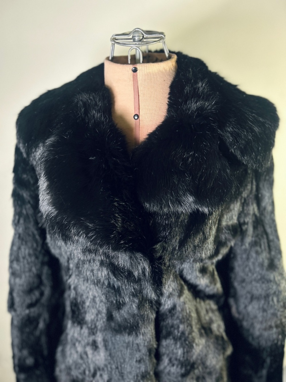 Vintage Genuine Black Rabbit Fur Coat - Size Small - Picture 7 of 10